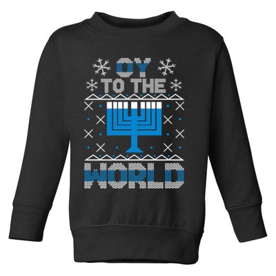 Oy To The World Ugly Hanukkah Sweater Toddler Sweatshirt