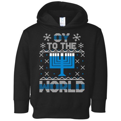 Oy To The World Ugly Hanukkah Sweater Toddler Hoodie