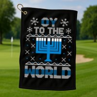 Oy To The World Ugly Hanukkah Sweater Golf Towel