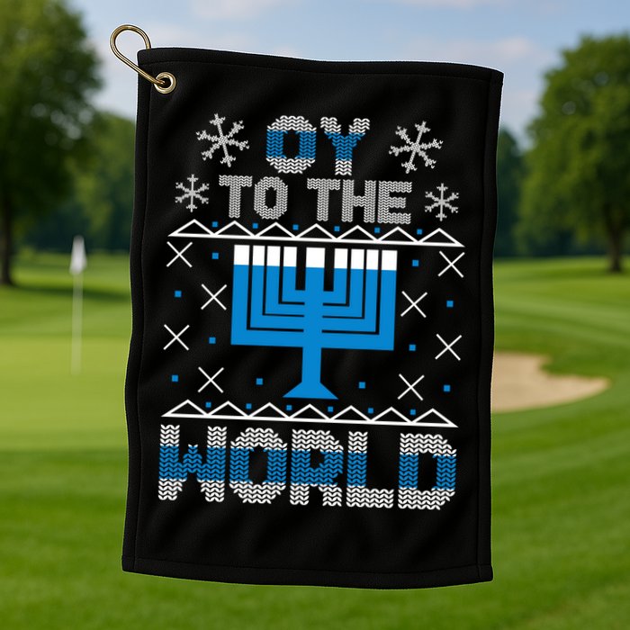 Oy To The World Ugly Hanukkah Sweater Golf Towel