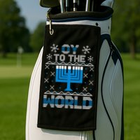 Oy To The World Ugly Hanukkah Sweater Golf Towel