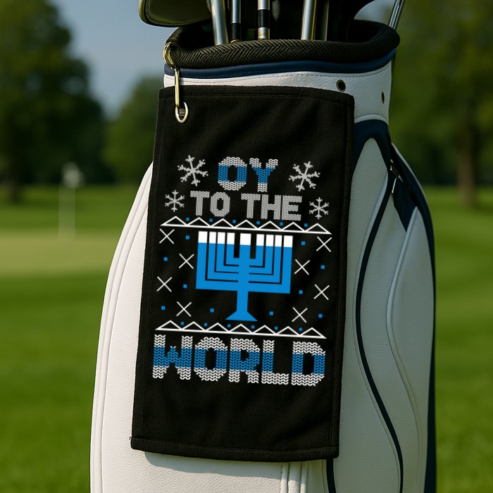Oy To The World Ugly Hanukkah Sweater Golf Towel