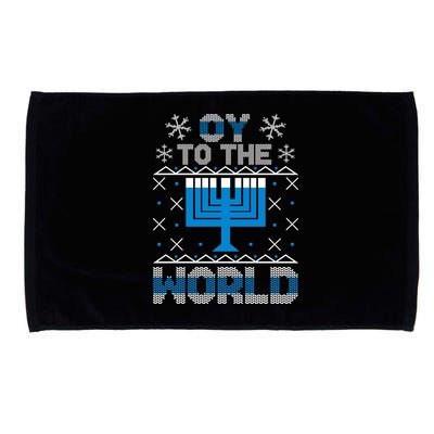 Oy To The World Ugly Hanukkah Sweater Microfiber Hand Towel