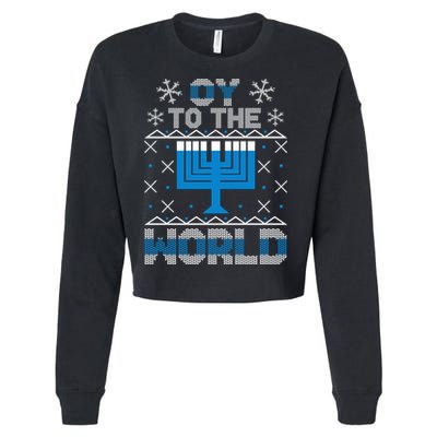 Oy To The World Ugly Hanukkah Sweater Cropped Pullover Crew