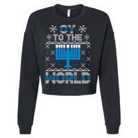 Oy To The World Ugly Hanukkah Sweater Cropped Pullover Crew