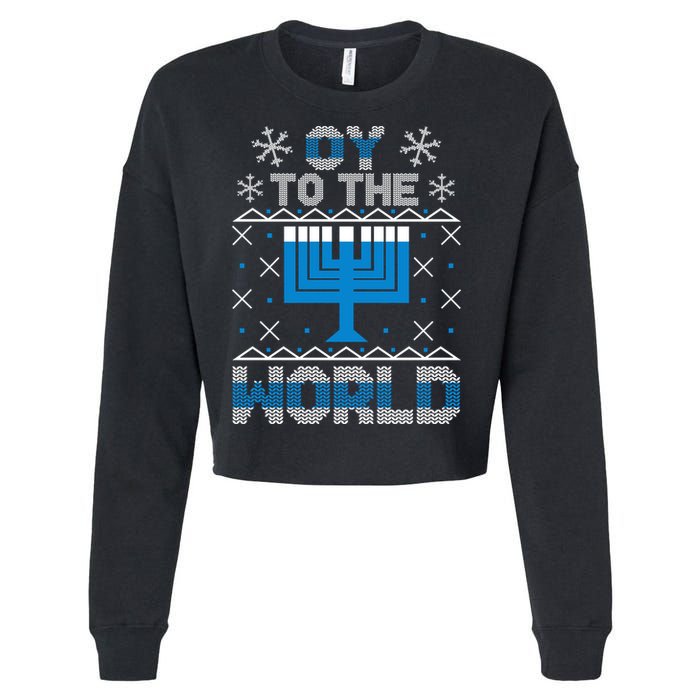Oy To The World Ugly Hanukkah Sweater Cropped Pullover Crew