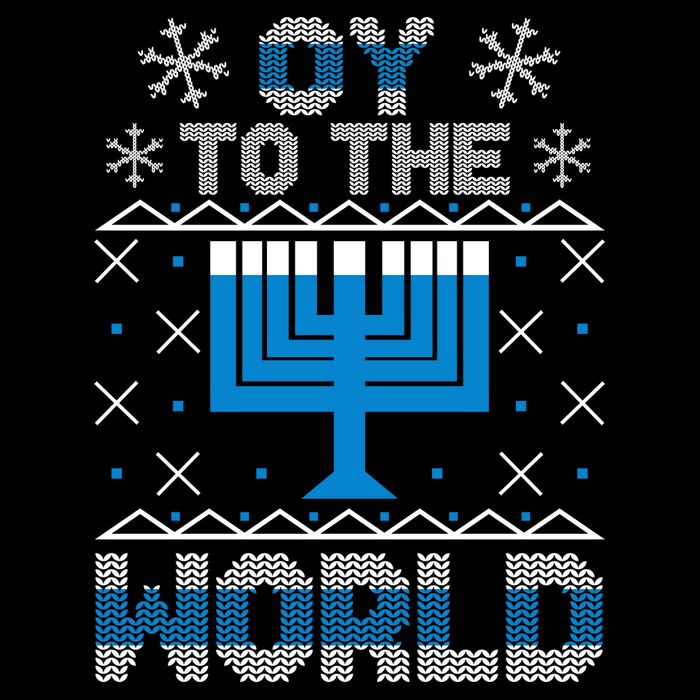 Oy To The World Ugly Hanukkah Sweater Cropped Pullover Crew