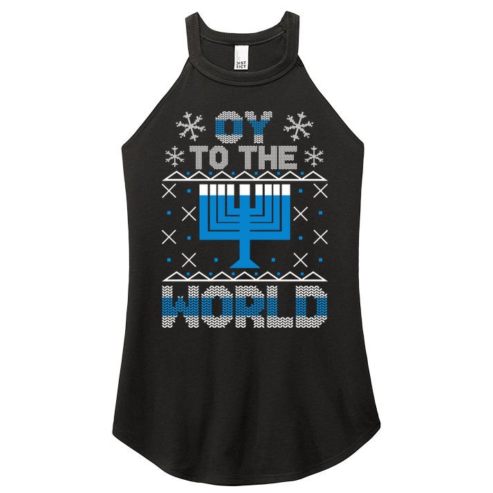 Oy To The World Ugly Hanukkah Sweater Women's Perfect Tri Rocker Tank