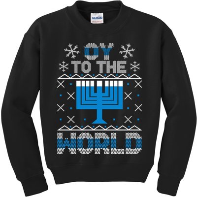Oy To The World Ugly Hanukkah Sweater Kids Sweatshirt