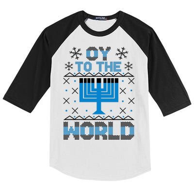 Oy To The World Ugly Hanukkah Sweater Kids Colorblock Raglan Jersey