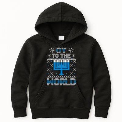 Oy To The World Ugly Hanukkah Sweater Kids Hoodie