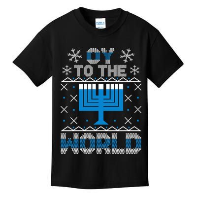 Oy To The World Ugly Hanukkah Sweater Kids T-Shirt