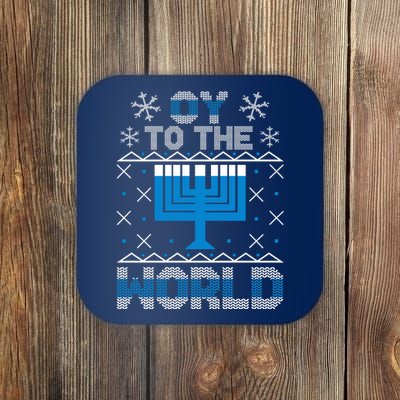 Oy To The World Ugly Hanukkah Sweater Coaster