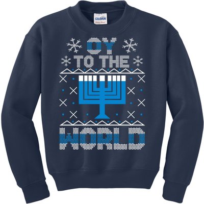 Oy To The World Ugly Hanukkah Sweater Kids Sweatshirt