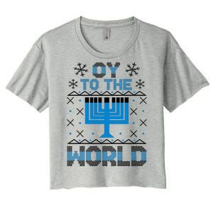 Oy To The World Ugly Hanukkah Sweater Women's Crop Top Tee