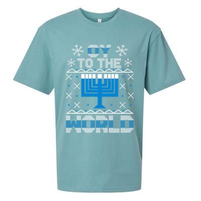 Oy To The World Ugly Hanukkah Sweater Sueded Cloud Jersey T-Shirt