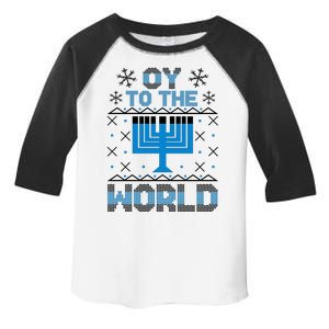 Oy To The World Ugly Hanukkah Sweater Toddler Fine Jersey T-Shirt