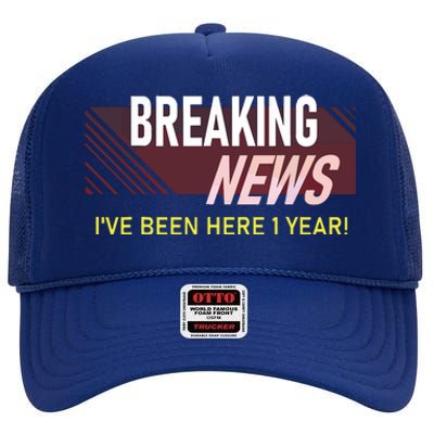 One Year 1st Work Anniversary First Employee Appreciation High Crown Mesh Back Trucker Hat