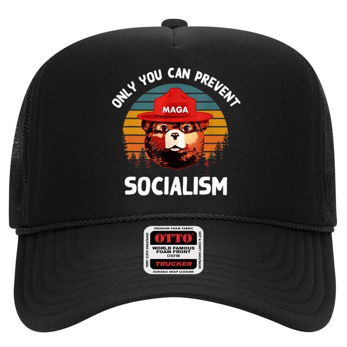 Only You Can Prevent Socialism MAGA Bear Republican High Crown Mesh Back Trucker Hat