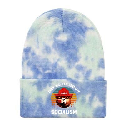 Only You Can Prevent Socialism MAGA Bear Republican Tie Dye 12in Knit Beanie