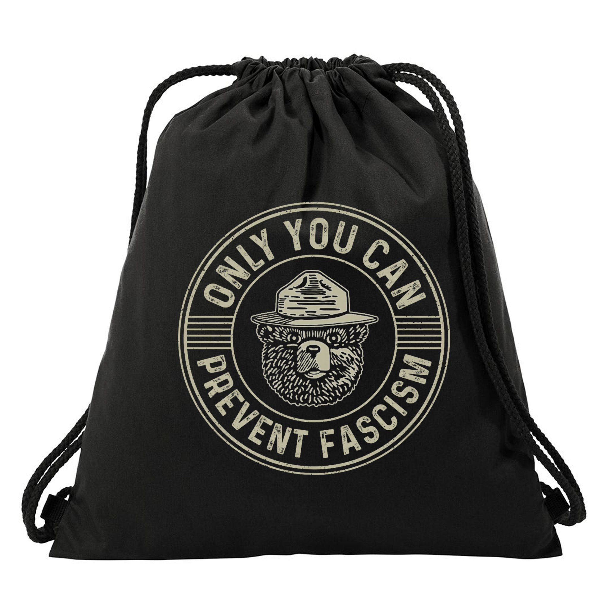 Only You Can Prevent Fascism Bear Activism Funny Political Drawstring Bag
