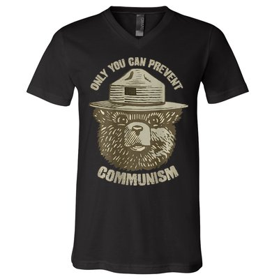 Only You Can Prevent Communism Camping Bear V-Neck T-Shirt