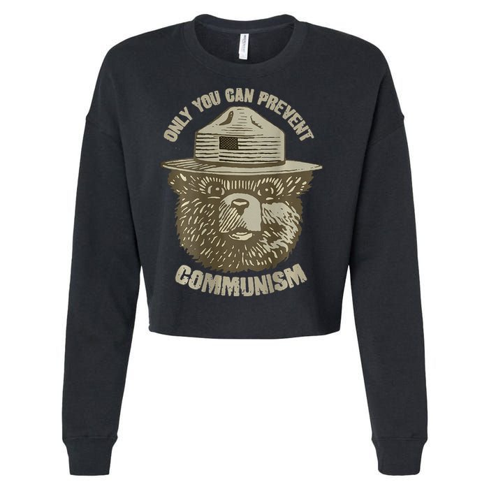 Only You Can Prevent Communism Camping Bear Cropped Pullover Crew