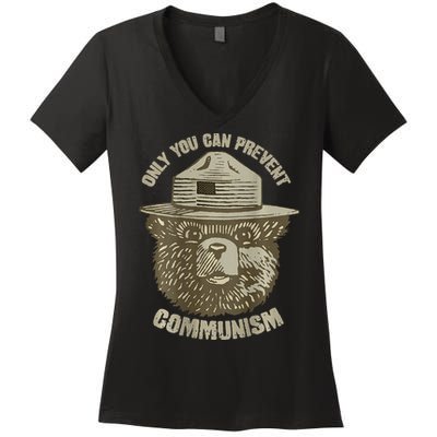 Only You Can Prevent Communism Camping Bear Women's V-Neck T-Shirt