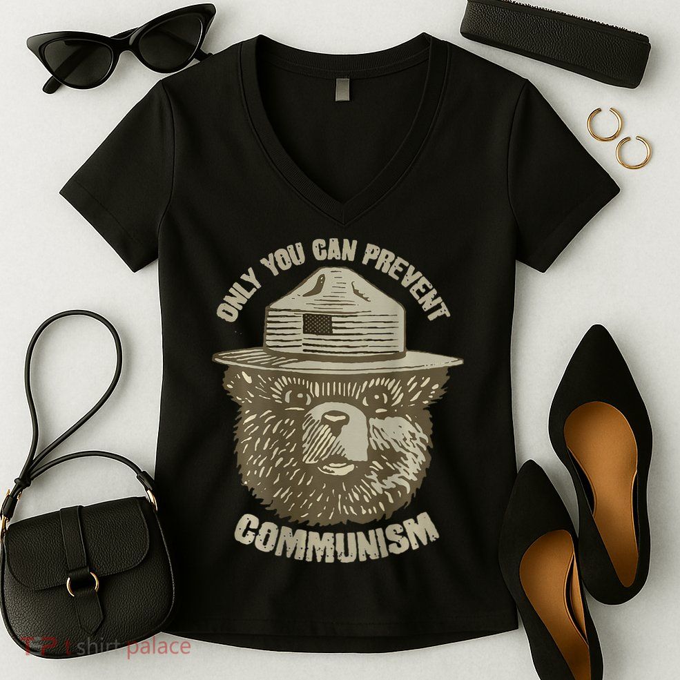 Only You Can Prevent Communism Camping Bear Women's V-Neck T-Shirt