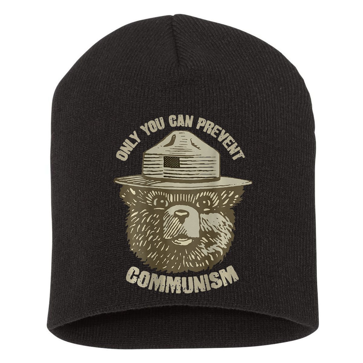 Only You Can Prevent Communism Camping Bear Short Acrylic Beanie