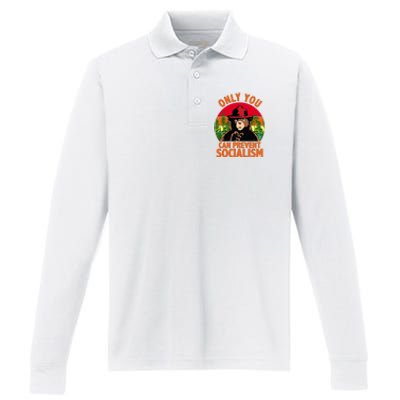 On You Can Prevent Socialism Bear Performance Long Sleeve Polo