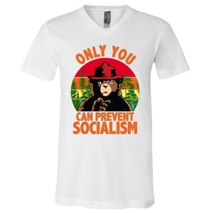 On You Can Prevent Socialism Bear V-Neck T-Shirt