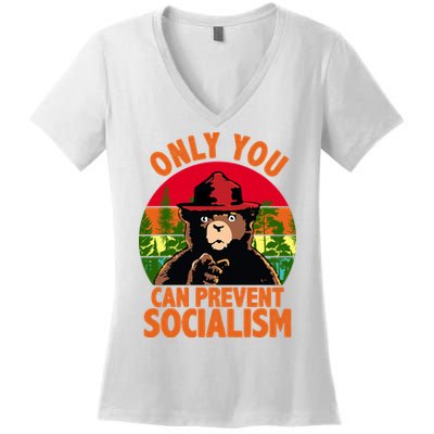 On You Can Prevent Socialism Bear Women's V-Neck T-Shirt