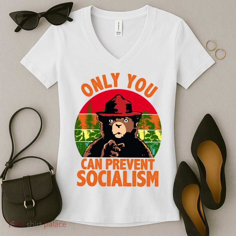 On You Can Prevent Socialism Bear Women's V-Neck T-Shirt