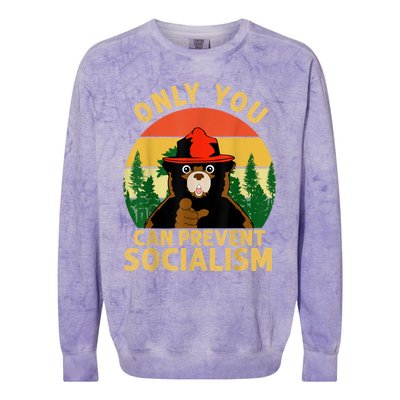 Only You Can Prevent Socialism Bear Camping Vintage Anti Colorblast Crewneck Sweatshirt