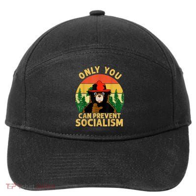 Only You Can Prevent Socialism Bear Camping Vintage Anti 7-Panel Snapback Hat
