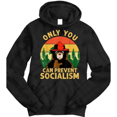 Only You Can Prevent Socialism Bear Camping Vintage Anti Tie Dye Hoodie