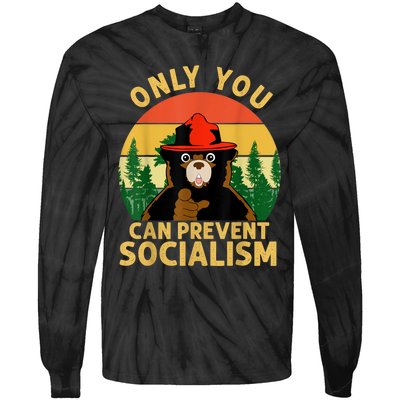 Only You Can Prevent Socialism Bear Camping Vintage Anti Tie-Dye Long Sleeve Shirt