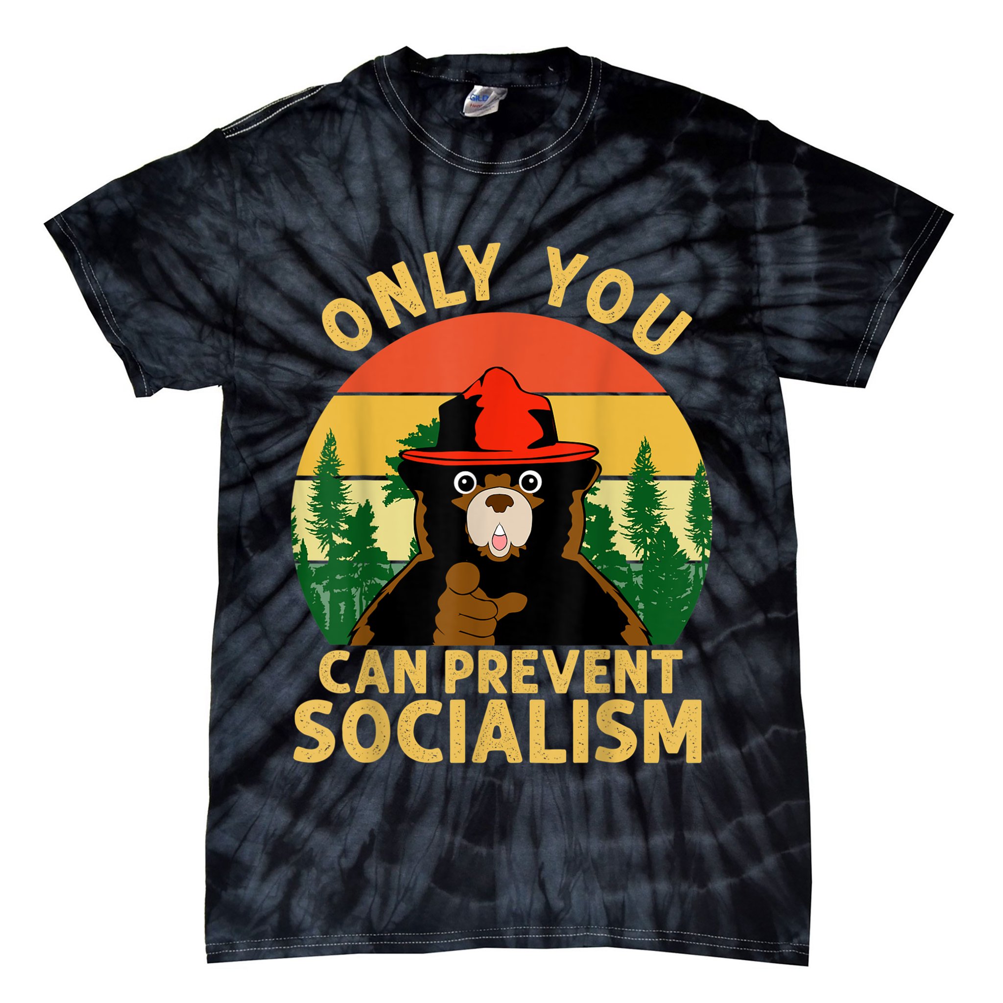 Only You Can Prevent Socialism Bear Camping Vintage Anti Tie-Dye T-Shirt