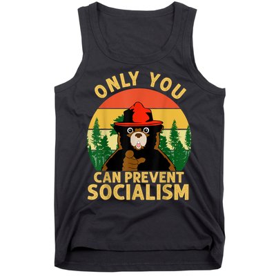 Only You Can Prevent Socialism Bear Camping Vintage Anti Tank Top