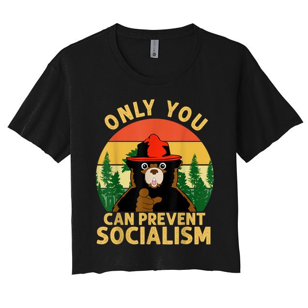 Only You Can Prevent Socialism Bear Camping Vintage Anti Crop Top