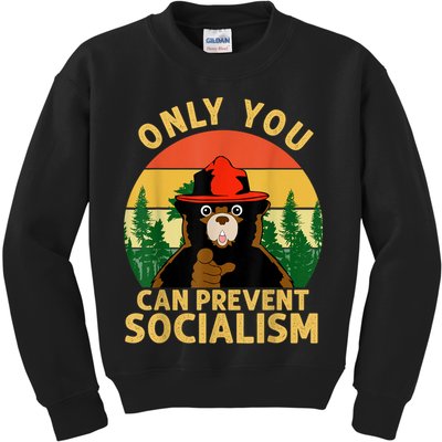 Only You Can Prevent Socialism Bear Camping Vintage Anti Kids Sweatshirt