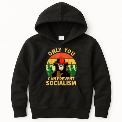 Only You Can Prevent Socialism Bear Camping Vintage Anti Kids Hoodie