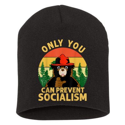 Only You Can Prevent Socialism Bear Camping Vintage Anti Short Acrylic Beanie