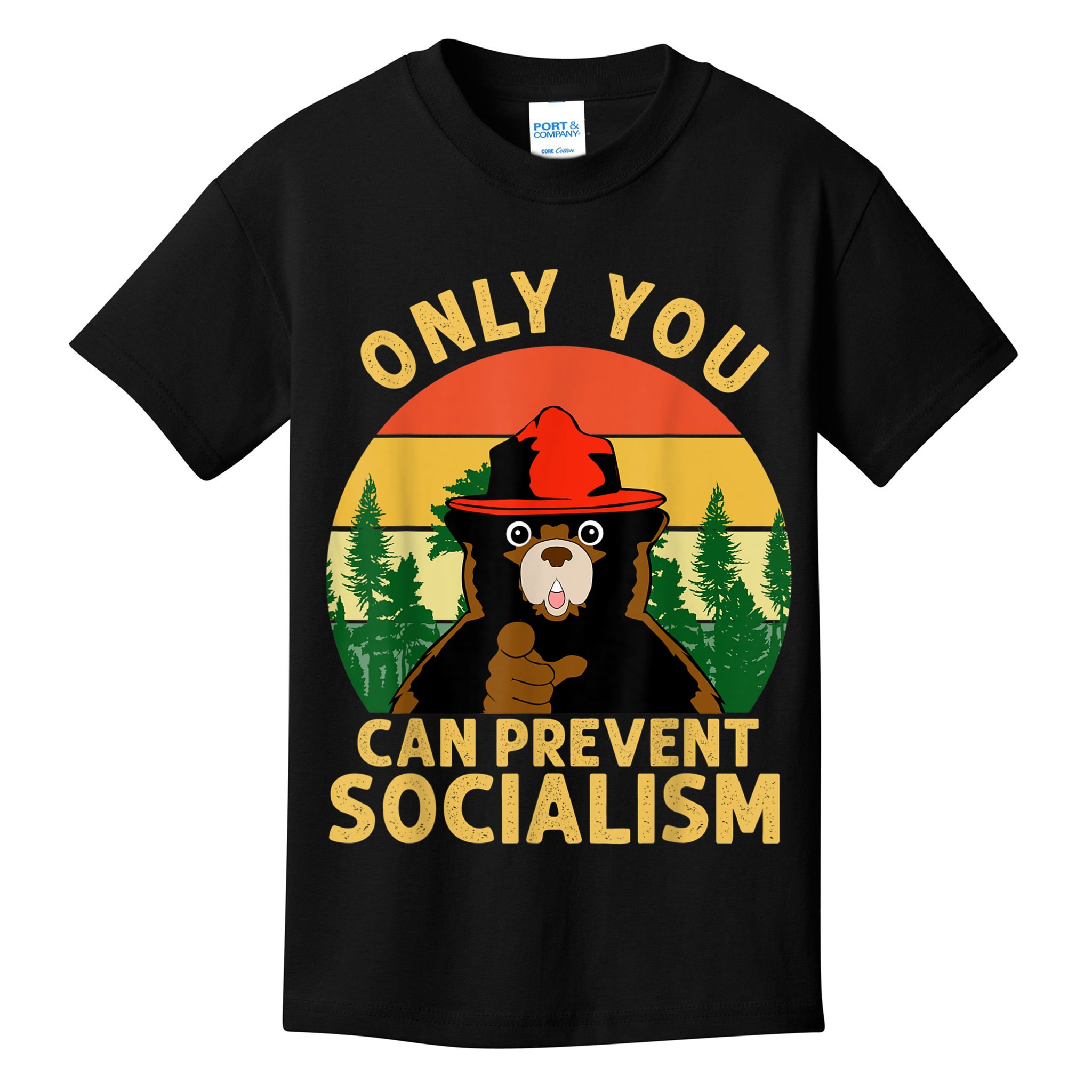 Only You Can Prevent Socialism Bear Camping Vintage Anti Kids T-Shirt