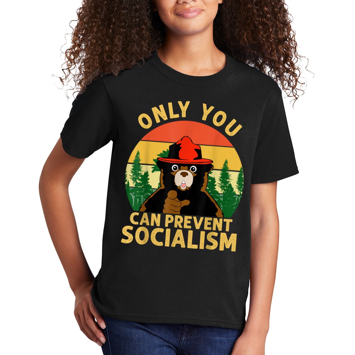 Only You Can Prevent Socialism Bear Camping Vintage Anti Kids T-Shirt