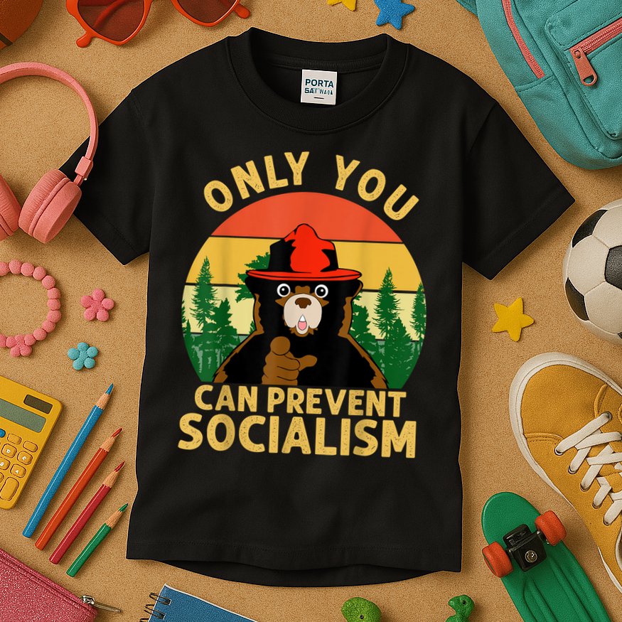 Only You Can Prevent Socialism Bear Camping Vintage Anti Kids T-Shirt