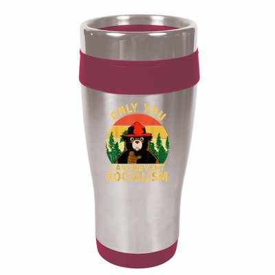 Only You Can Prevent Socialism Bear Camping Vintage Anti 16oz Travel Tumbler