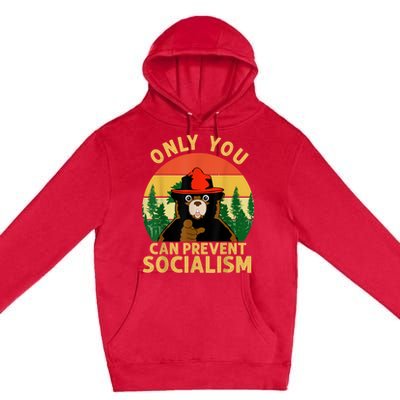 Only You Can Prevent Socialism Bear Camping Vintage Anti Premium Pullover Hoodie