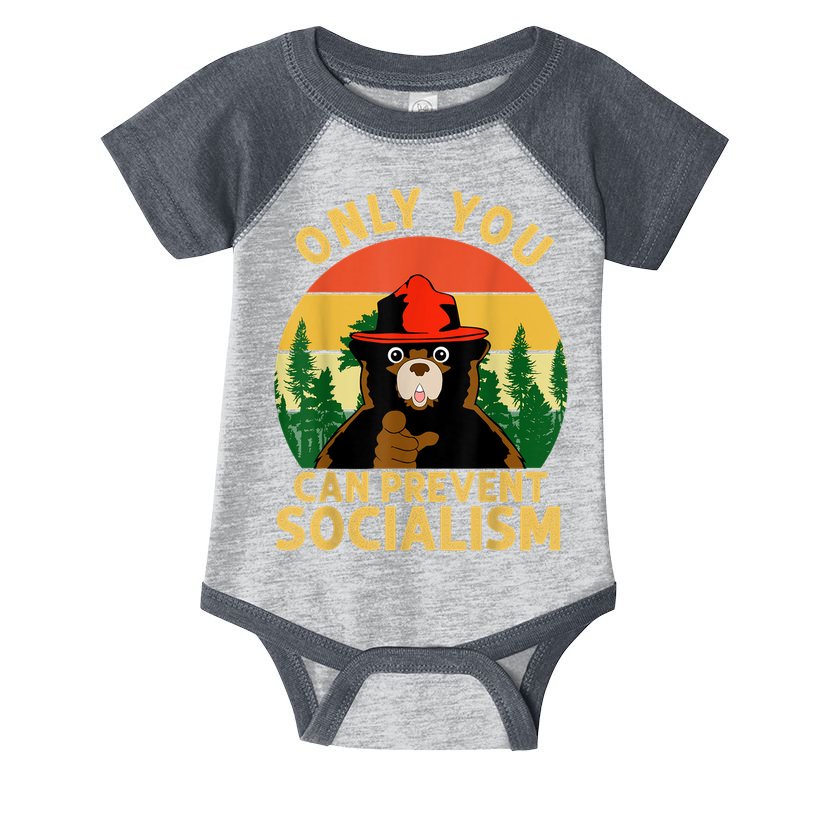 Only You Can Prevent Socialism Bear Camping Vintage Anti Infant Baby Jersey Bodysuit